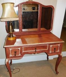 *Consignment piece not located on sight: Antique painted bat-wing vanity... 59" tall x 40" x 21.5" deep...This vanity can be purchased in advance... $250