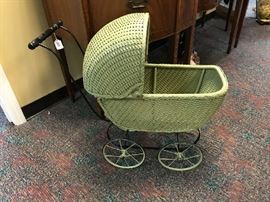 antique wicker baby carrier stroller