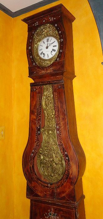 Mobier grandfather clock c 1820 ..Hand painted and inlay work... Works all the way.. Has unique twice chime on the hour..