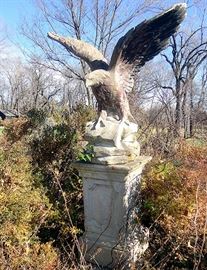 bigger than life concrete eagle on 3 ft stand.. Eagle is $600..  Stand is $300.. They weigh  1000 lbs together