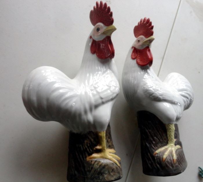 pair porcelain chickens probably Chinese