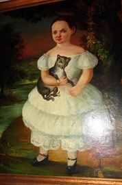 4 +ft 1840 painting girl with cat painted by Picon..  Has some in painting
