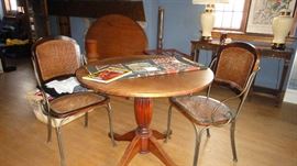 Bistro Table, 2 Caned chairs 