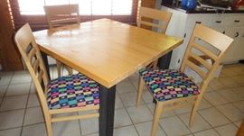 Butcher block table, steel legs, Kitchen table (Michigan maple block/Wood welded companies, &nbsp;Kitchen chairs (A. Sibau – Italy)