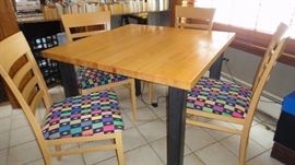 Butcher block table, steel legs, Kitchen table (Michigan maple block/Wood welded companies, &nbsp;Kitchen chairs (A. Sibau – Italy)