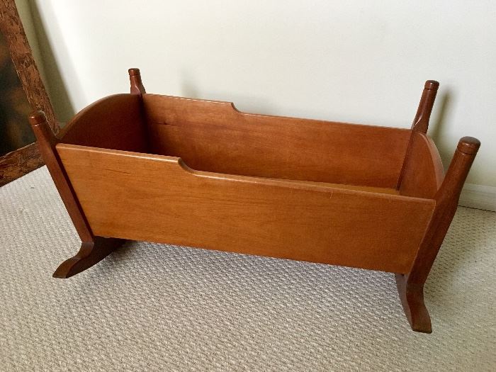 Vintage Handmade Mahogany Cradle. Includes News Story of Maker.