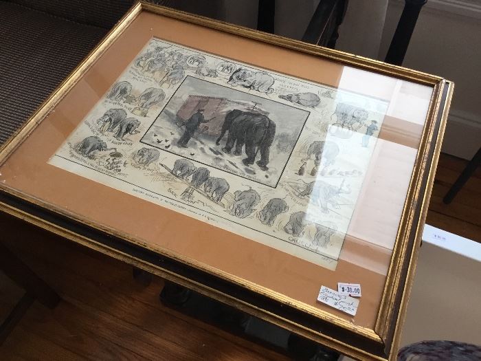 Elephant vintage print