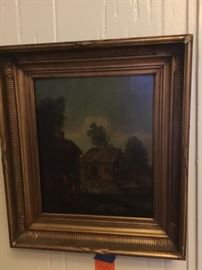 18th century village painting on board ( sorry bad pic)