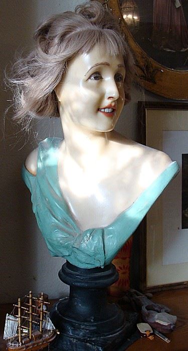 Large French Wax wig Bust/mannequin with glass eyes