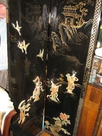 2 of four chinese stone inlaid panels, tall. 