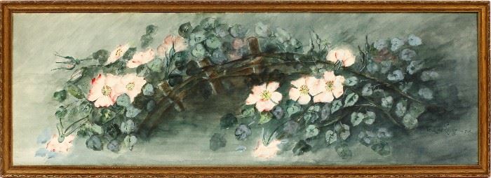 #2120 - PAUL DE LONGPRE (AMERICAN/FRENCH, 1855-1911), WATERCOLOR, 1905, SIGHT: H 12 3/4", W 38 3/4", FLOWERS