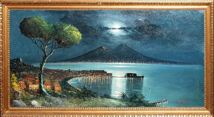 #2280 - G VOLPE, OIL ON CANVAS, "NAPLES BY NIGHT", '76, H 23", W 47"