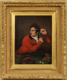 #2170 - SIR DAVID WILKIE (BRITISH, 1785-1841), OIL ON CANVAS, H 22", W 16 3/4", "THE GAMBLER"