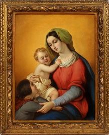 #2174 - SCHOOL OF JEAN-AUGUSTE-DOMINIQUE INGRES, FRENCH, OIL ON CANVAS, H 27", W 21", BLESSED MOTHER & CHILD