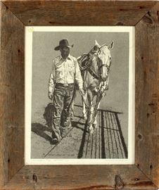 #1238 - HAROLD HOLDEN (AMERICA, 1940-), LITHOGRAPH, C. 1979, H 24", W 18", COWBOY AND HIS HORSE