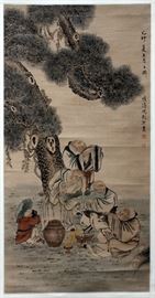#22 - CHINESE HAND-PAINTED SCROLL, H 44'', W 22''