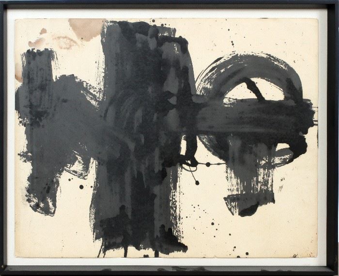 #2015 - ATTRIBUTED TO CORINNE MICHELLE WEST (AMERICAN 1908-1991), OIL ON PAPER, C. 1980, "ABSTRACT COMPOSITION"