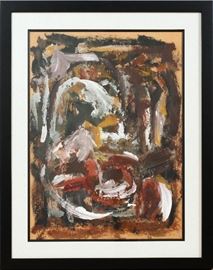 #2016 - ATTRIBUTED TO CORINNE MICHELLE WEST (AMERICAN 1908-1991), OIL ON PAPER, C. 1980, "ABSTRACT COMPOSITION"