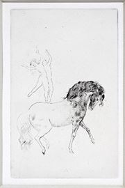 #2021 - PABLO PICASSO (SPANISH, 1881-1973), DRYPOINT ETCHING, H 8 1/2", W 5 3/8", "AU CIRQUE" (FROM SALTIMBANQUES)