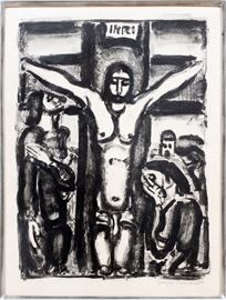 #2158 - GEORGES HENRI ROUAULT (FRENCH 1871-1958), LITHOGRAPH ON CHINE VOLANT PAPER, 1932, H 14", W 10", "CHRIST EN CROIX"
