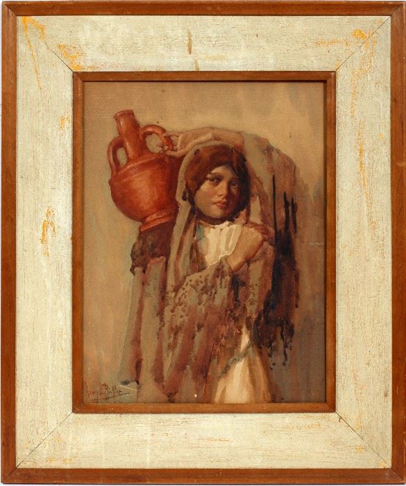 #2217 - HENRY LEOPOLD RICHTER, WATERCOLOR GIRL WITH WATER JUG H 16" W 12"