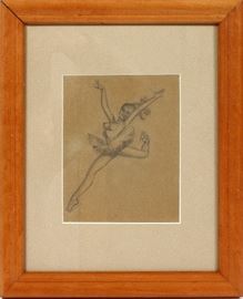 #2232 - GEORGE PETTY (AMERICAN, 1894-1975), PENCIL SKETCH, C. 1940, H 5 1/2'', W 4 1/2'', PRELIMINARY SKETCH OF A FEMALE SKATER,