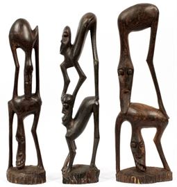 #275 - AFRICAN CARVED HARDWOOD HUMANOID FIGURES, 3 ITEMS, H 19''- 20''