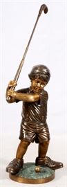 #2119 - BRONZE FIGURE OF YOUNG GOLFER, H 49" L 23"
