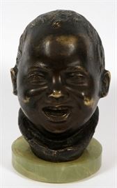#2296 - MARTION, BRONZE HEAD OF BABY ON ONYX BASE, H 6"