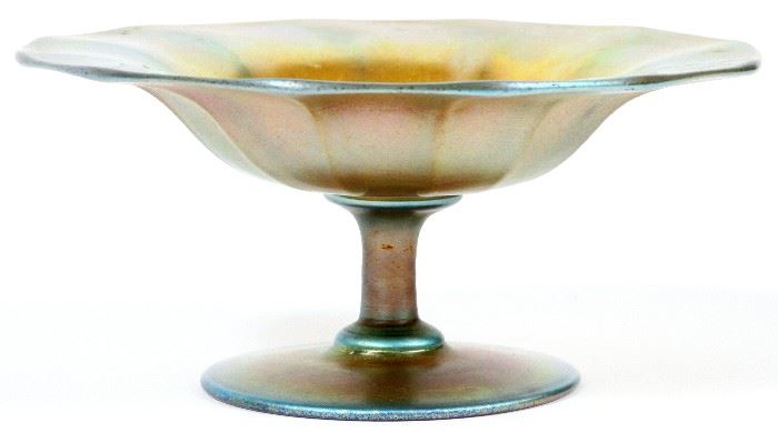 #1005 - STEUBEN GOLD AURENE COMPOTE, EARLY 20TH C., DIA 5 1/8"