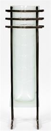 #1469 - MID-CENTURY MODERN GLASS AND STEEL VASE, H 23.75"