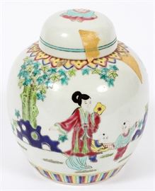 #1193 - CHINESE HAND PAINTED PORCELAIN GINGER JAR, H 6"