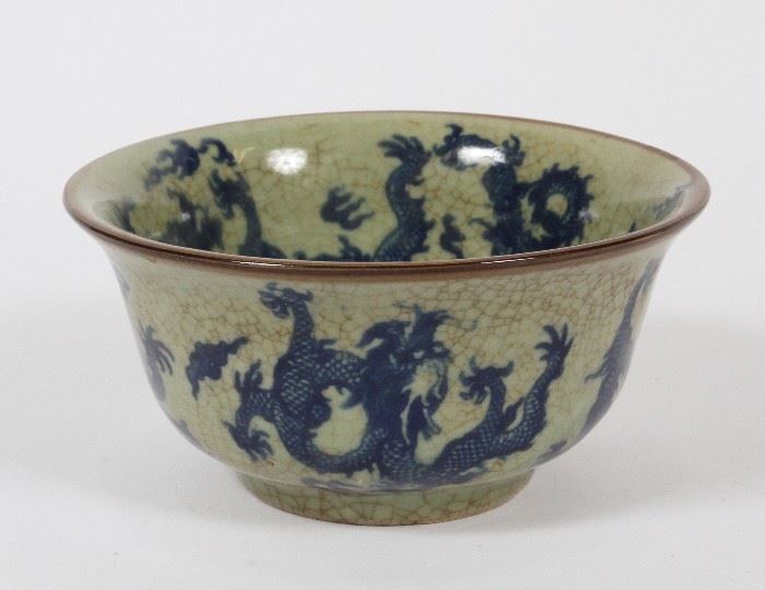 #1244 - CHINESE 'DOUBLE DRAGON' RICE BOWL, 19TH C., H 2 1/2'', DIA 5''