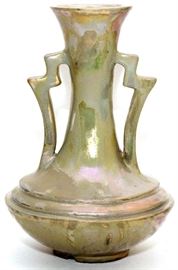 #1332 - ART DECO STYLE POTTERY VASE, DRILLED AS LAMP, 1935, H 12 1/2", DIA 9"