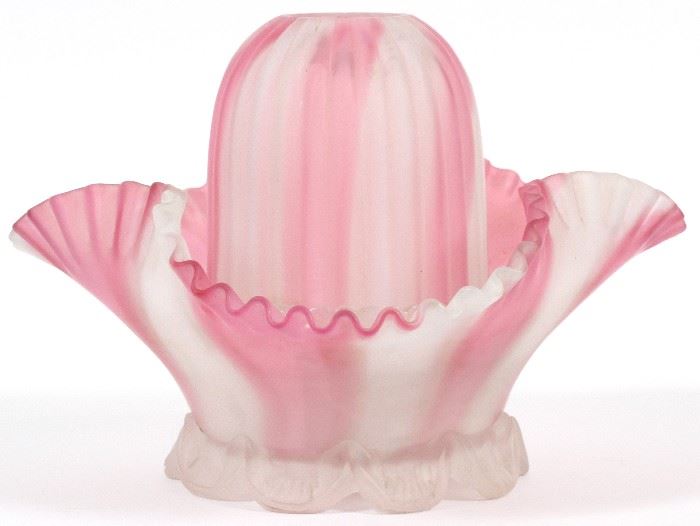 #1097 - VICTORIAN CLEVELAND SWIRL SATIN GLASS FAIRY LAMP, LATE 19TH/EARLY 20TH C., H 5 3/8", L 6 3/4"
