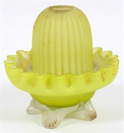 #1099 - VICTORIAN SATIN GLASS THREE PART FAIRY LAMP, LATE 19TH/EARLY 20TH C., H 6", DIA 6 1/8"