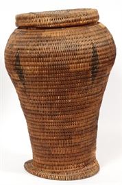 #1230 - NATIVE AMERICAN COILED BASKET WITH COVER, H 20", W 15"
