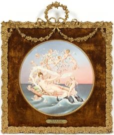 #2038 - J. B. STANAGE, HAND-PAINTED PORCELAIN PLAQUE, 1890, DIA 14", "VENUS"