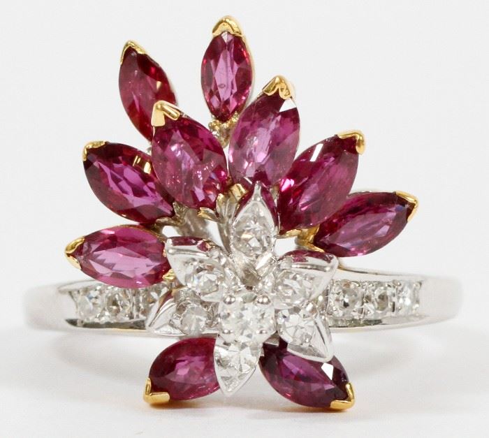 #162 - 1.70CT NATURAL RUBY AND 0.35CT DIAMOND RING, H 5/8", W 1/2", SIZE 6.5