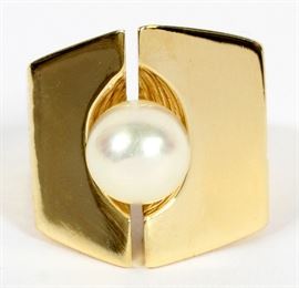 #161 - NATURAL SOUTH SEA PEARL AND 18KT YELLOW GOLD RING, SIZE 4.5