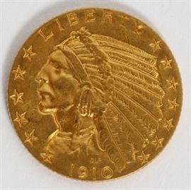 #18 - U.S. $5.00 INDIAN CHIEF, 'WALKING-EAGLE' GOLD COIN, 1910, DIA 21.6MM