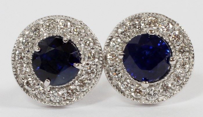 #1039 - 1.06 NATURAL SAPPHIRE AND .36CT DIAMOND EARRINGS, PAIR, L 1/2", DIA 3/8"