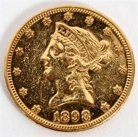 #17 - U.S. 1898-S, $10.DOLLAR LIBERTY HEAD & EAGLE GOLD COIN, DIA 27MM DIA.