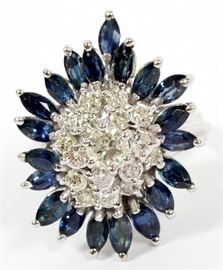 #1040 - 3CT NATURAL SAPPHIRE AND 1CT DIAMOND RING, H 1", W 3/4", SIZE 6.5