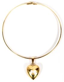 #1171 - 14KT YELLOW GOLD NECK COLLAR WITH HEART PENDANT, DIA 5"