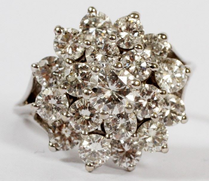 #2072 - DIAMOND COCKTAIL RING, 14KT WHITE GOLD CIRCA 1950