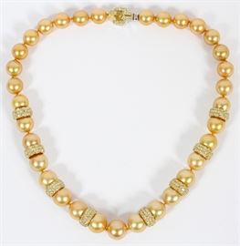 #2075 - 17.40CT FANCY DIAMONDS AND 12.3-14.9MM TAHITIAN GOLDEN PEARL NECKLACE, L 20", GIA