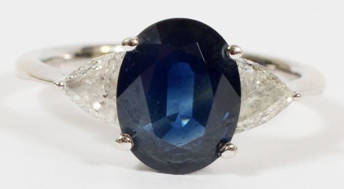 #2184 - 3.50 CT. BLUE OVAL SAPPHIRE AND DIAMOND RING