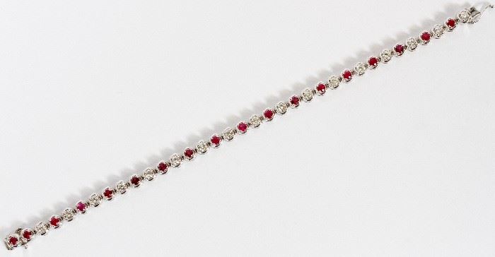 #2106 - 2.20CT NATURAL RUBY AND 1.47CT DIAMOND BRACELET, L 7"