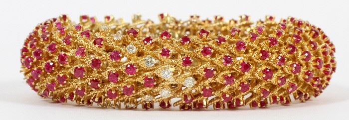 #2192 - VICTORIAN 10CT RUBY AND 1CT DIAMOND BRACELET, H 2 1/2" (APPROX.), W 2 3/4" (APPROX.)